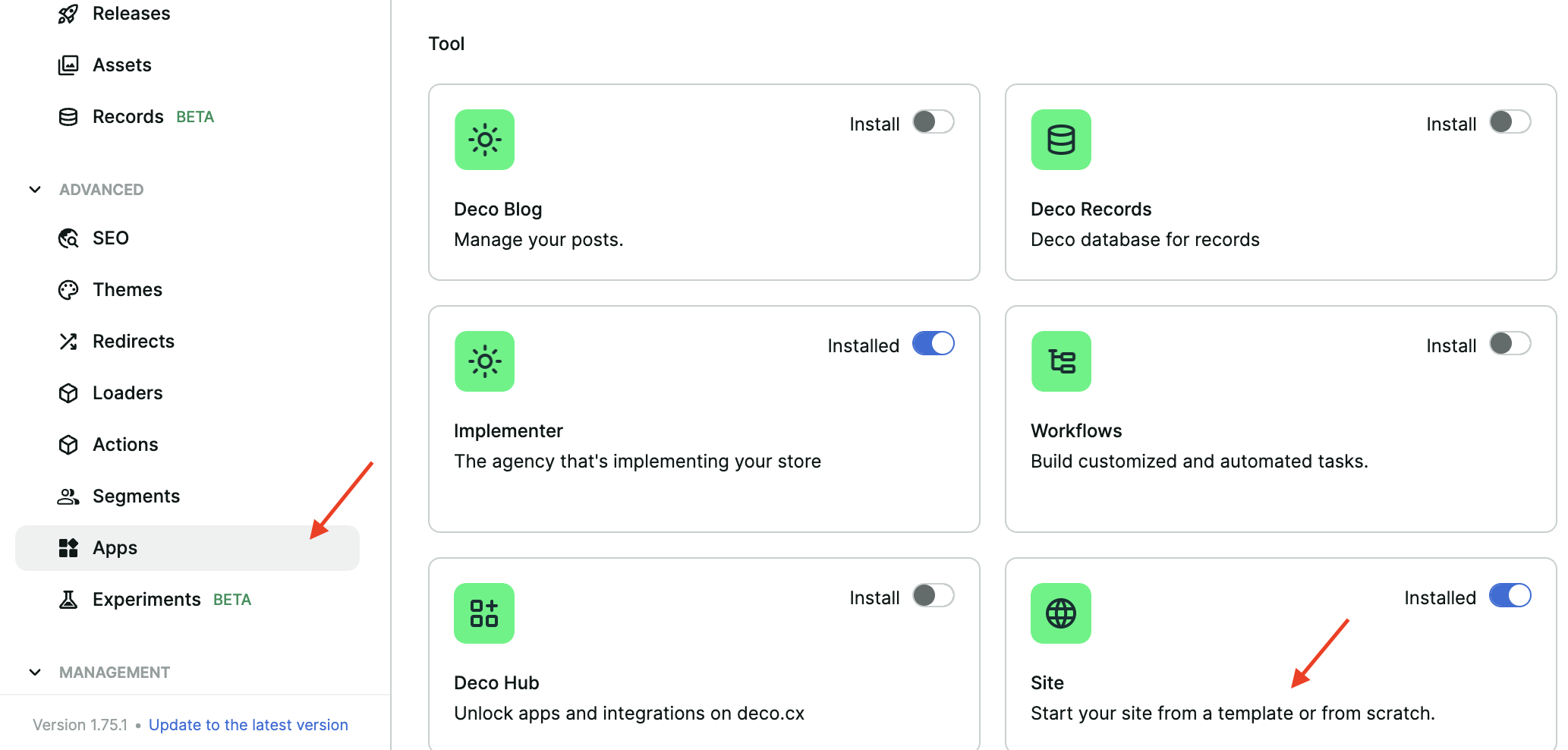Configure site app