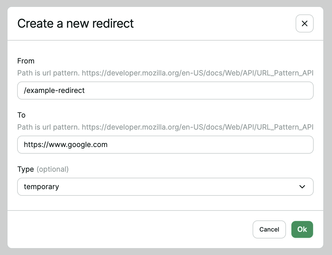 Add redirect form