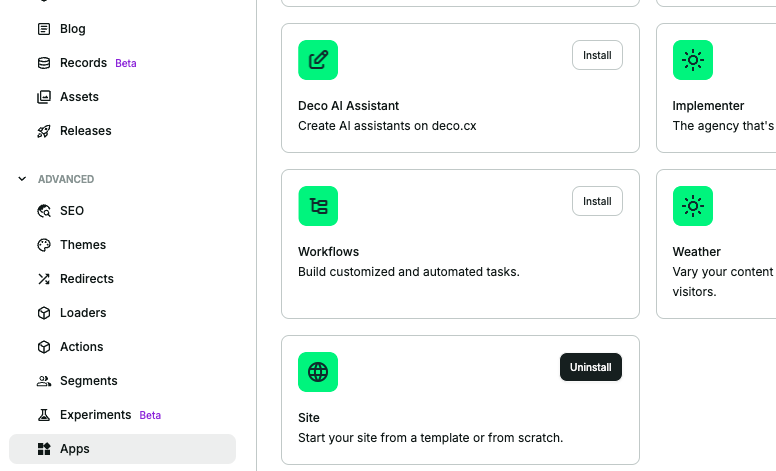 Selecting the site app